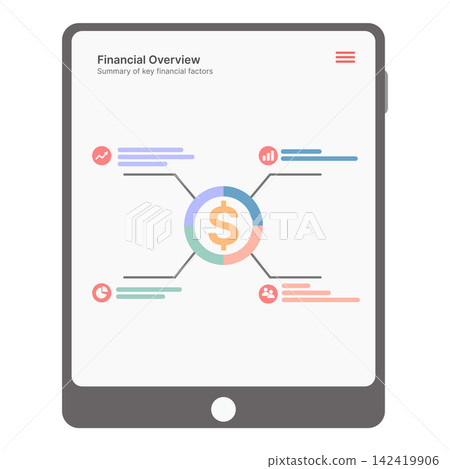 Tablet Displaying Financial Overview Dashboard with Currency and Business Data Indicators Tablet Displaying Financial Overview Dashboard with Currency and Business Data Indicators 142419906