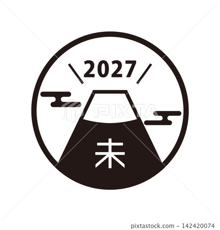 2027年羊年賀卡:以富士山和生肖符號為特色的簡約標誌。 2027年羊年賀卡:以富士山和生肖符號為特色的簡約標誌。 142420074