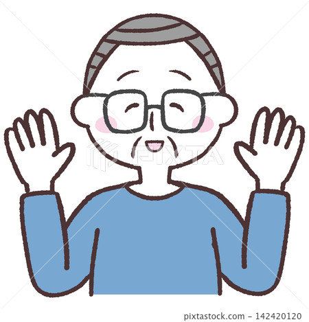 An illustration of a senior man with both arms outstretched beside his face. An illustration of a senior man with both arms outstretched beside his face. 142420120