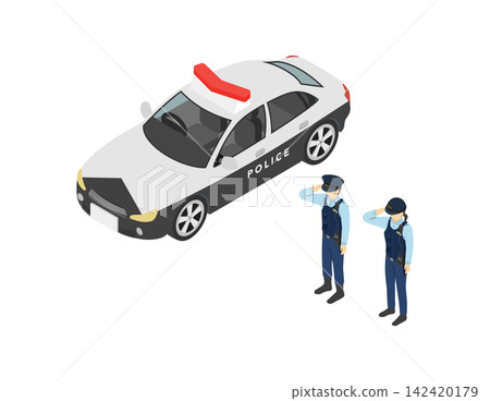 等距插圖:警車和警官 等距插圖:警車和警官 142420179