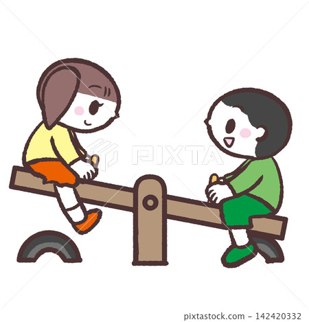 Illustration of children playing on a seesaw Illustration of children playing on a seesaw 142420332