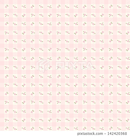 Cute pink floral seamless pattern background with tiny flowers on plaid gingham grid vector illustration for baby shower, pastel fabric design, wrapping paper, wallpaper, textile and wedding cards Cute pink floral seamless pattern background with tiny flowers on plaid gingham grid vector illustration for baby shower, pastel fabric design, wrapping paper, wallpaper, textile and wedding cards 142420368