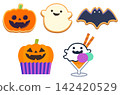 A set of vector illustrations of Halloween sweets such as iced cookies and cupcakes. 142420529