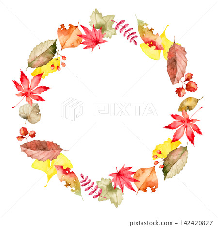 Autumn leaves, fallen leaves, leaf frame, watercolor illustration Autumn leaves, fallen leaves, leaf frame, watercolor illustration 142420827
