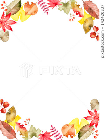 Autumn leaves, fallen leaves, background, frame, vertical, watercolor illustration Autumn leaves, fallen leaves, background, frame, vertical, watercolor illustration 142420837