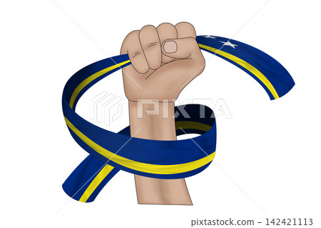 3D Flag on ribbon in hand 3D Flag on ribbon in hand 142421113
