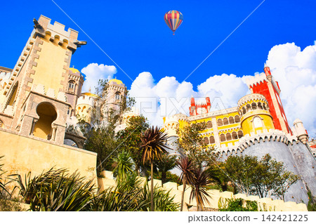 Stunning views of the colorful Vena Palace in Sintra Stunning views of the colorful Vena Palace in Sintra 142421225
