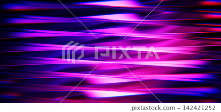 Fractal glass texture with glowing neon purple and magenta stripes. Luminous 3d wavy abstract lines, ribbed surface, horizontal geometric light pattern with gradient waves on dark bg. 3D illustration Fractal glass texture with glowing neon purple and magenta stripes. Luminous 3d wavy abstract lines, ribbed surface, horizontal geometric light pattern with gradient waves on dark bg. 3D illustration 142421252