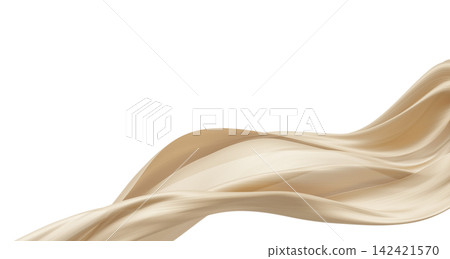 Beige gold sheer chiffon fabric flowing isolated on white background with copy space 3D render Beige gold sheer chiffon fabric flowing isolated on white background with copy space 3D render 142421570