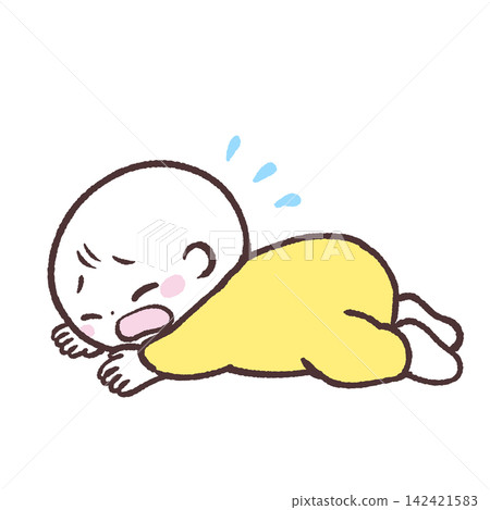 一幅嬰兒趴著睡不舒服的插圖。 一幅嬰兒趴著睡不舒服的插圖。 142421583