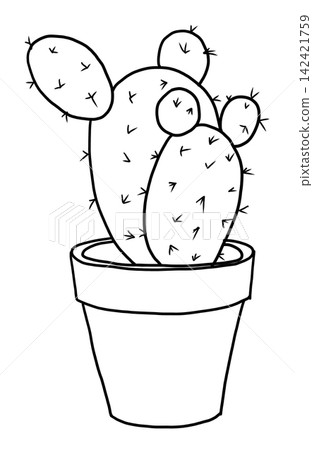 Cactus line drawing drawn with black pen 142421759
