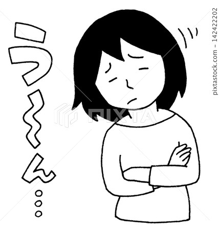 A woman groaning and looking troubled (black and white) A woman groaning and looking troubled (black and white) 142422202