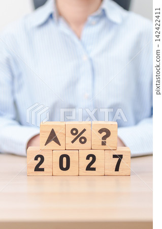 2027 New year with questions mark and percentage icon. Interest rate, GDP, stocks market, financial, deflation and Inflation, mortgage, debt, Loan and Economic Recession 2027 New year with questions mark and percentage icon. Interest rate, GDP, stocks market, financial, deflation and Inflation, mortgage, debt, Loan and Economic Recession 142422411