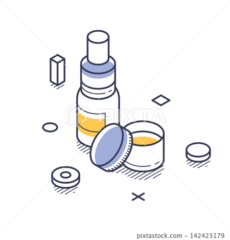 Modern Skincare Beauty Serum Dropper Bottle And Cream Jar Isometric Vector Illustration 142423179