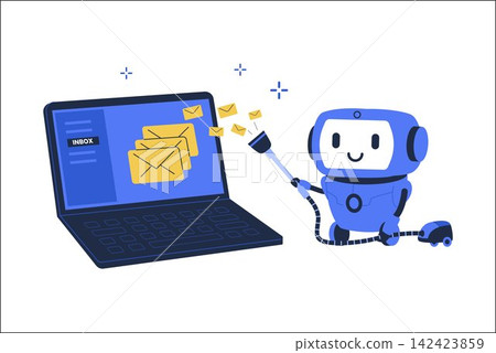 Vector AI Robot Cleaning Email Inbox Isolated Illustration Vector AI Robot Cleaning Email Inbox Isolated Illustration 142423859
