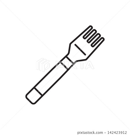 Minimalist line art icon of a multi-prong stitching chisel punch tool for scoring stitching holes. Minimalist line art icon of a multi-prong stitching chisel punch tool for scoring stitching holes. 142423912