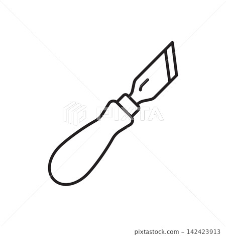 Minimalist line art icon of an angled French skiving edger tool for thinning edge margins. Minimalist line art icon of an angled French skiving edger tool for thinning edge margins. 142423913