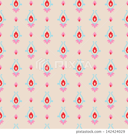 Pink Blue Folk Floral Drops 142424029
