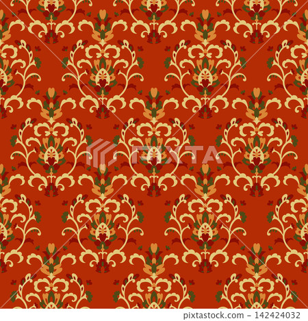 Orange Warm Retro Floral Damask Orange Warm Retro Floral Damask 142424032