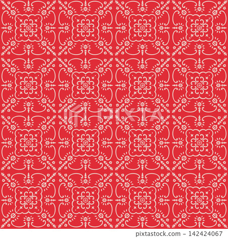 Red Folk Blockprint Floral Square Red Folk Blockprint Floral Square 142424067