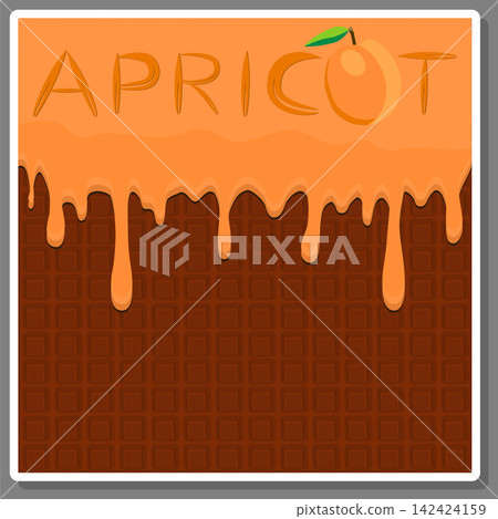 Illustration on theme falling runny apricot drip at sugary waffle cookie 142424159