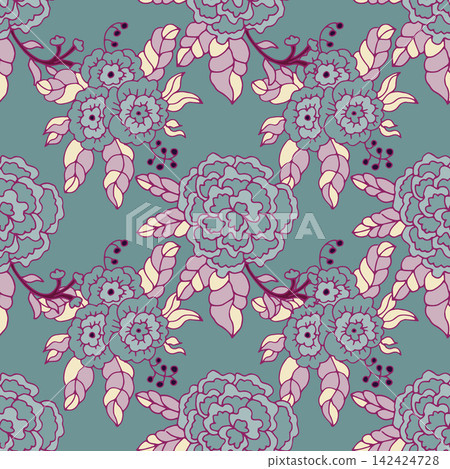 Muted Retro Botanical Floral Design Muted Retro Botanical Floral Design 142424728