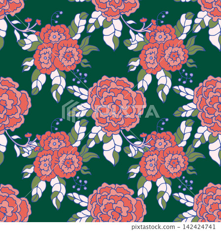 Retro Graphic Rose Botanical Pattern Retro Graphic Rose Botanical Pattern 142424741