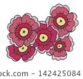Pink Folk Floral Bouquet Botanical Art 142425084