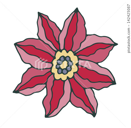 Stylized Pink Star Shaped Folk Flower Stylized Pink Star Shaped Folk Flower 142425087
