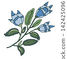 Blue Folk Tulip Floral Branch Illustration 142425096