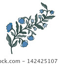 Blue Bell Blossom Folk Floral Branch 142425107