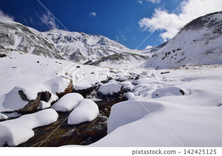 Snow-covered Tateyama mountain range and Raichozawa Snow-covered Tateyama mountain range and Raichozawa 142425125