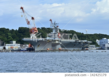 從觀光船上看到的橫須賀海軍港景色。 從觀光船上看到的橫須賀海軍港景色。 142425179