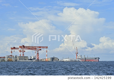 Scenery from a sightseeing boat on a tour of Yokosuka naval port. Scenery from a sightseeing boat on a tour of Yokosuka naval port. 142425199
