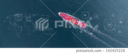 Aerial view container cargo ship freight shipping international, Global business freight shipping import export logistic transportation container ship, Container cargo ship sea freight container ship. Aerial view container cargo ship freight shipping international, Global business freight shipping import export logistic transportation container ship, Container cargo ship sea freight container ship. 142425228