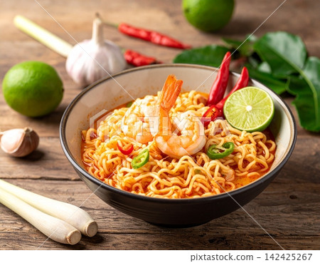 Tom Yum Goong Instant Noodle Ramen Asian Style Thai and Chinese are spicy Tom Yum Goong Instant Noodle Ramen Asian Style Thai and Chinese are spicy 142425267