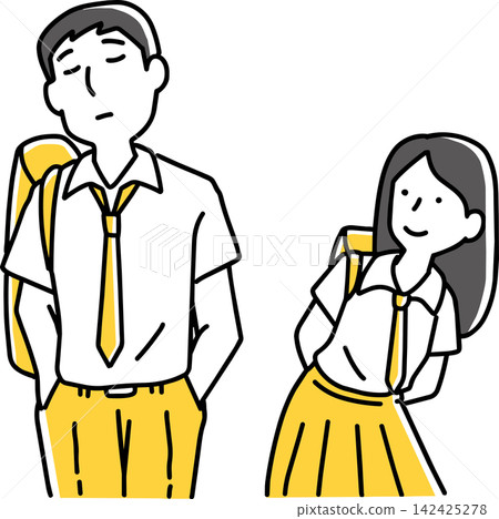 女孩從後面盯著男孩看。 142425278