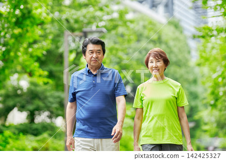 一對老年夫婦外出散步 一對老年夫婦外出散步 142425327
