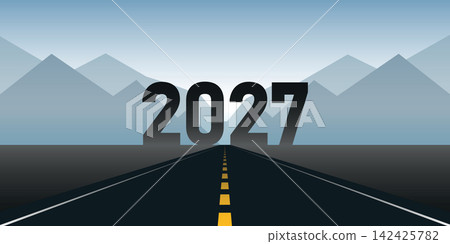 asphalt road direction 2027 blue sky background vector illustration asphalt road direction 2027 blue sky background vector illustration 142425782