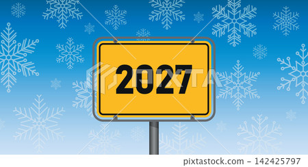 place sign with new year number 2027 in snowy winter landscape vector illustration place sign with new year number 2027 in snowy winter landscape vector illustration 142425797