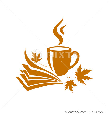 Autumn coffee cup and open book concept 142425859