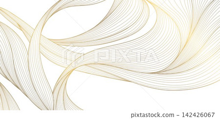 Luxury abstract gold wave pattern with elegant flowing lines background. Premium vector design, soft silk texture, geometric curves, Japanese ornament, business banner, card, wallpaper. 142426067