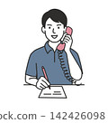 A male caregiver takes notes while talking on the phone. 142426098