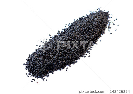Dry sweet basil seeds on white background. Dry sweet basil seeds on white background. 142426254