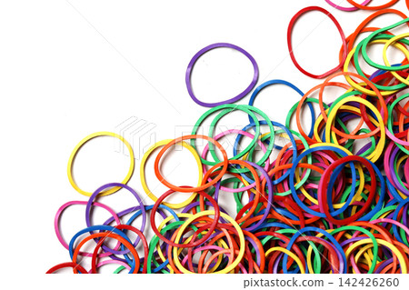 Pile of colorful elastic rubber bands Pile of colorful elastic rubber bands 142426260