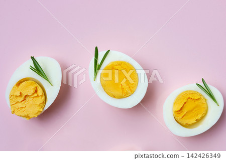 Hard boiled egg halves as a high protein nutrient source Hard boiled egg halves as a high protein nutrient source 142426349
