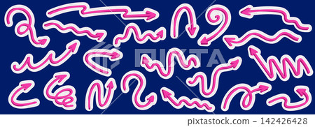 Drawn icon curve with line arrow doodle and hand direction vector. Set curved illustration with design increase alert and point isolated wave. Black motion drawn with wavy pencil line. Drawn icon curve with line arrow doodle and hand direction vector. Set curved illustration with design increase alert and point isolated wave. Black motion drawn with wavy pencil line. 142426428