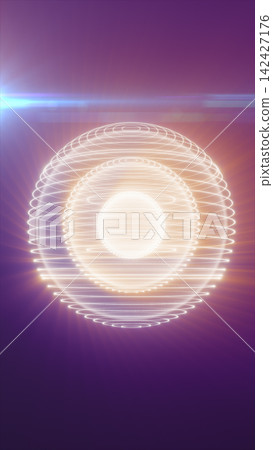 Futuristic glowing orb composed of concentric white rings and radiant light on a purple gradient background. Futuristic glowing orb composed of concentric white rings and radiant light on a purple gradient background. 142427176