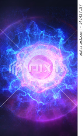 Abstract blue and violet plasma sphere with glowing electric energy, cosmic particles, and futuristic luminous vortex effect. Abstract blue and violet plasma sphere with glowing electric energy, cosmic particles, and futuristic luminous vortex effect. 142427187