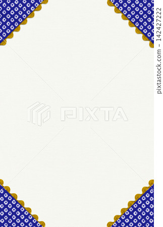 Corner frame made of dappled fabric with a kanoko (fawn spot) pattern; background material (navy blue and ochre). Corner frame made of dappled fabric with a kanoko (fawn spot) pattern; background material (navy blue and ochre). 142427222